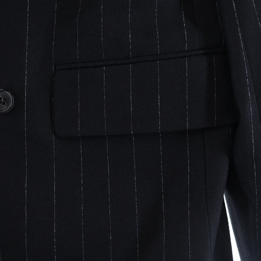 Saint Laurent Paris Striped Pattern Double Breasted Wool Tailored Jacket Black — view 5