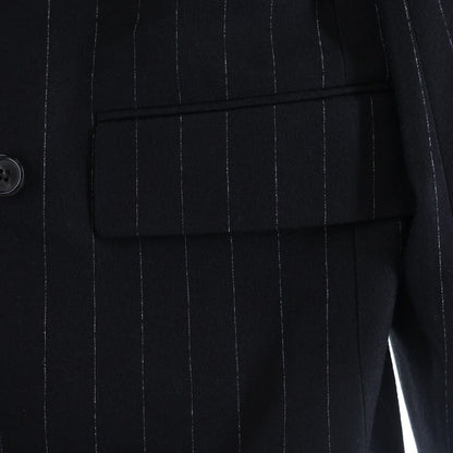 Saint Laurent Paris Striped Pattern Double Breasted Wool Tailored Jacket Black — view 5