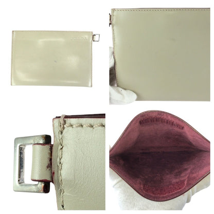 Prada Perforated Logo Light Beige Ivory Bordeaux Leather Shoulder Bag — view 6