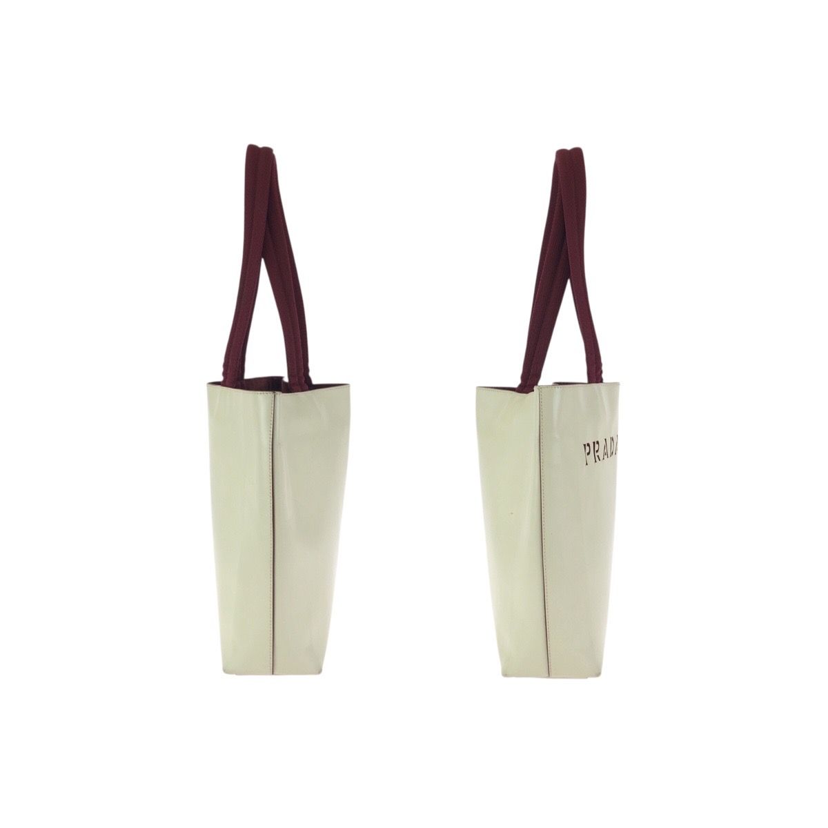 Prada Perforated Logo Light Beige Ivory Bordeaux Leather Shoulder Bag — view 8
