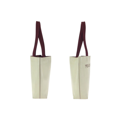 Prada Perforated Logo Light Beige Ivory Bordeaux Leather Shoulder Bag — view 8