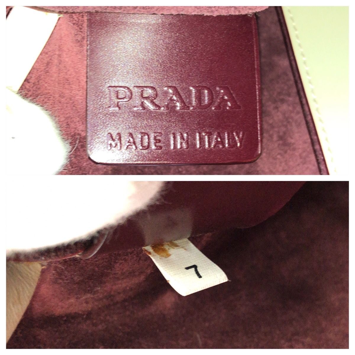 Prada Perforated Logo Light Beige Ivory Bordeaux Leather Shoulder Bag — view 4
