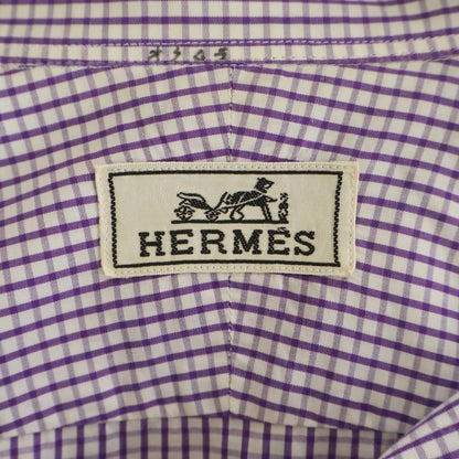 Hermes Gingham Plaid Banded Collar Long Sleeve Shirt White Purple — view 6