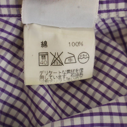 Hermes Gingham Plaid Banded Collar Long Sleeve Shirt White Purple — view 7
