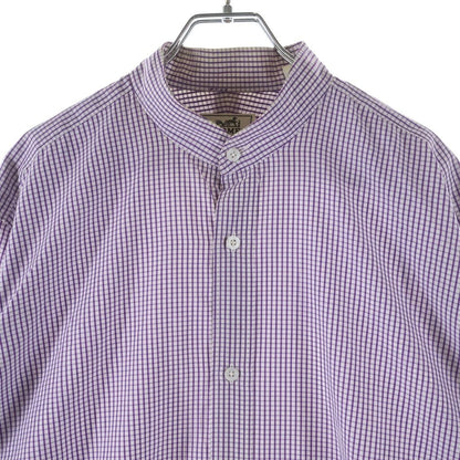 Hermes Gingham Plaid Banded Collar Long Sleeve Shirt White Purple — view 3