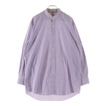 Hermes Gingham Plaid Banded Collar Long Sleeve Shirt White Purple
