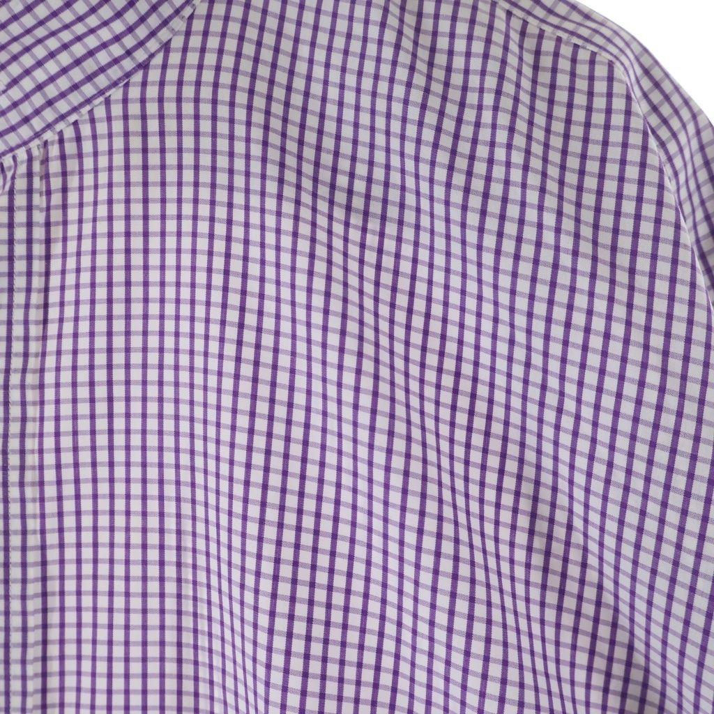 Hermes Gingham Plaid Banded Collar Long Sleeve Shirt White Purple — view 4