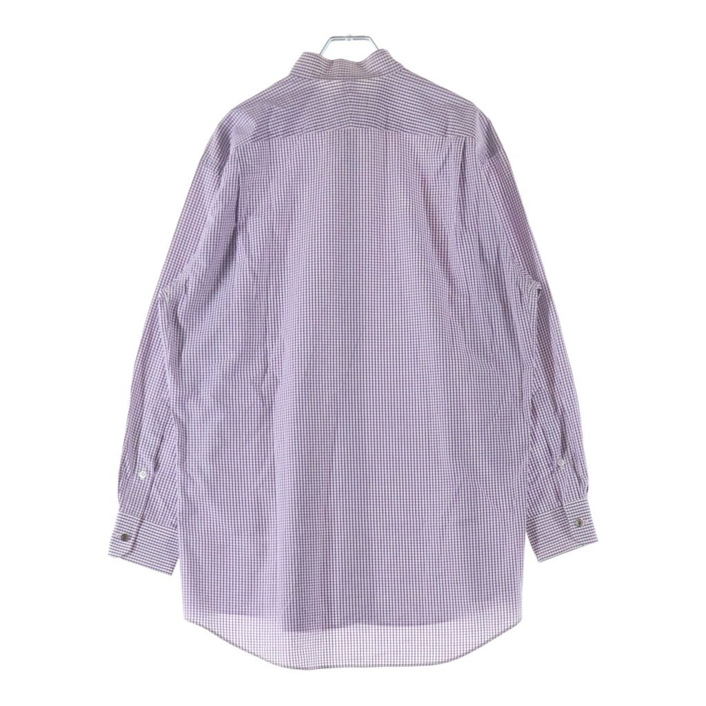 Hermes Gingham Plaid Banded Collar Long Sleeve Shirt White Purple — view 2