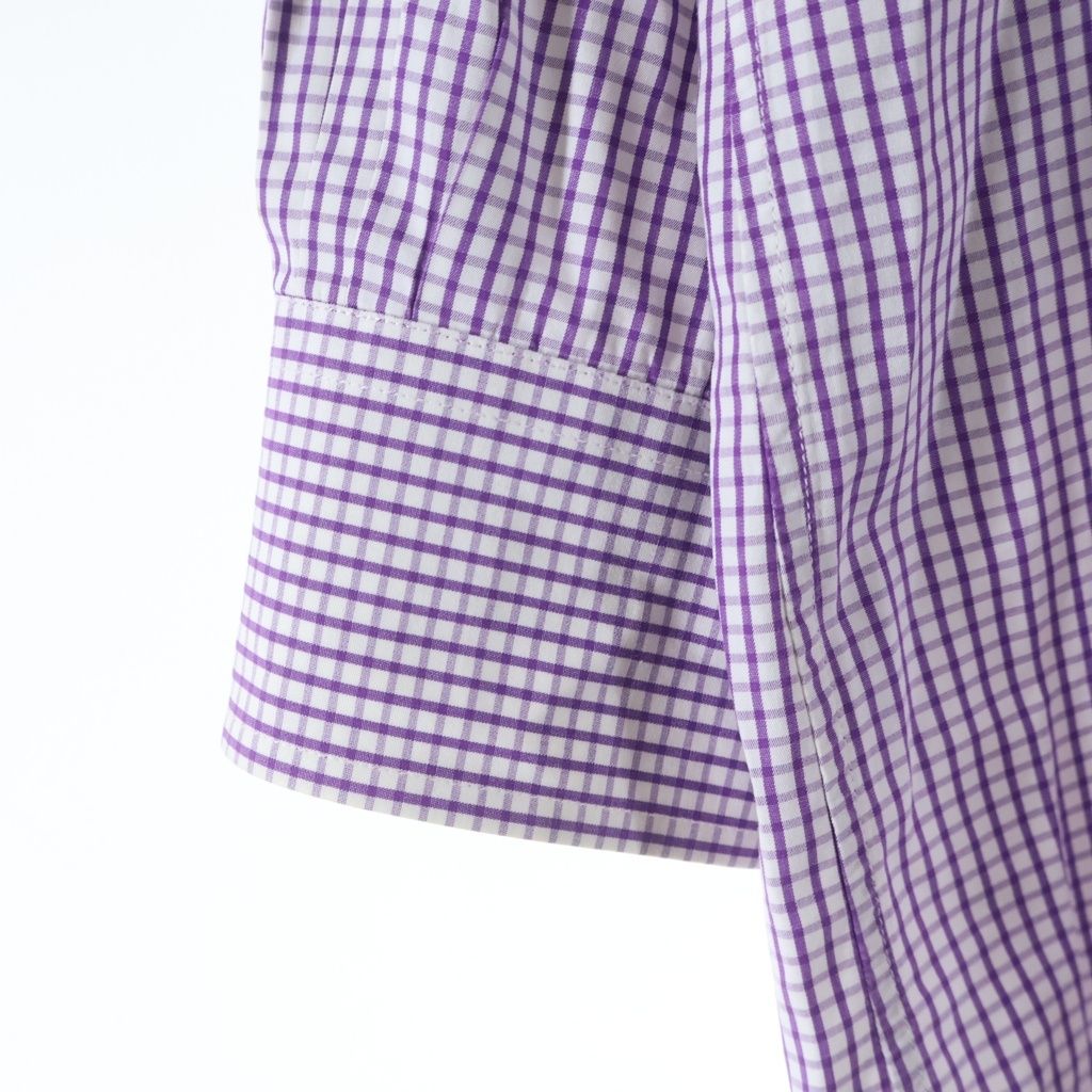 Hermes Gingham Plaid Banded Collar Long Sleeve Shirt White Purple — view 5