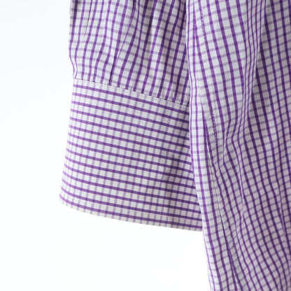 Hermes Gingham Plaid Banded Collar Long Sleeve Shirt White Purple — view 5
