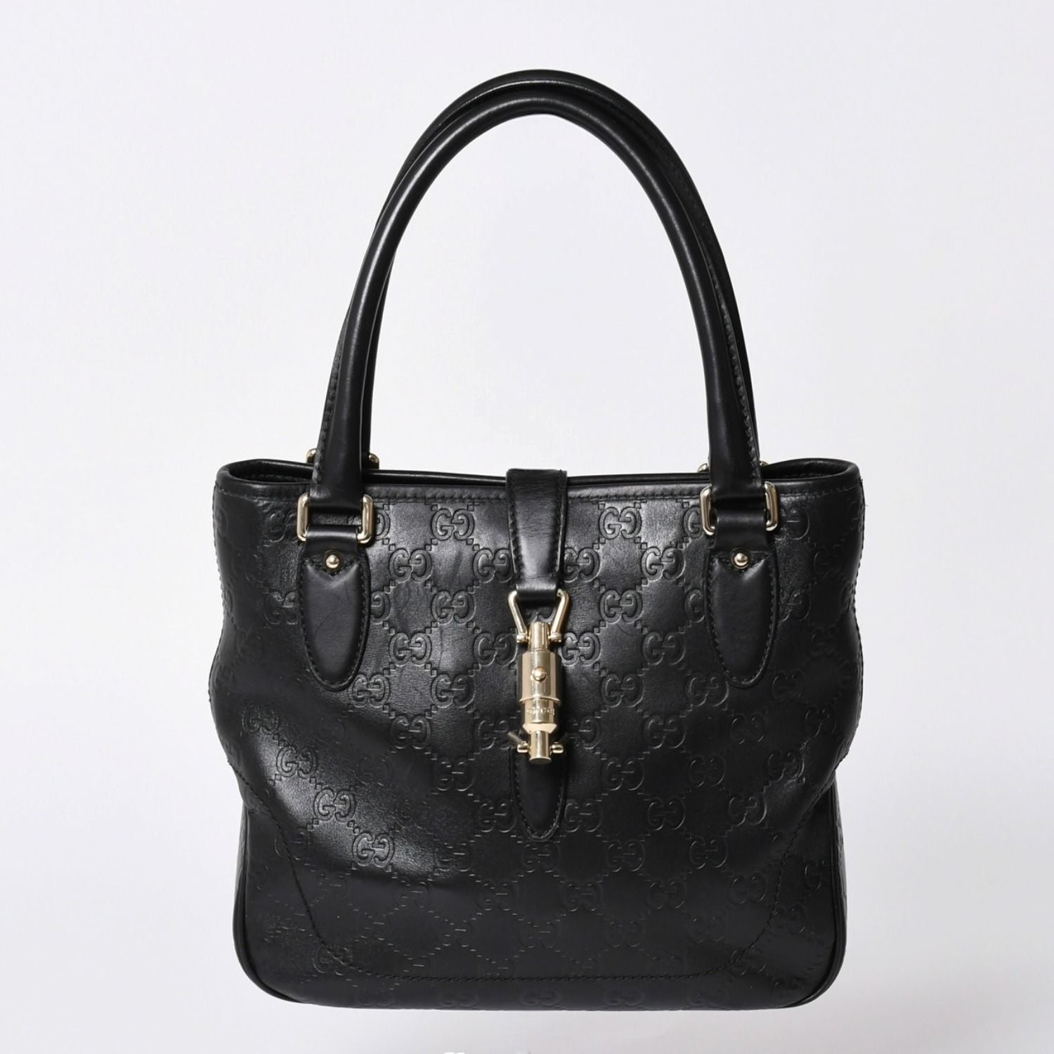Gucci Guccissima Handbag New Jackie Leather Black Gold