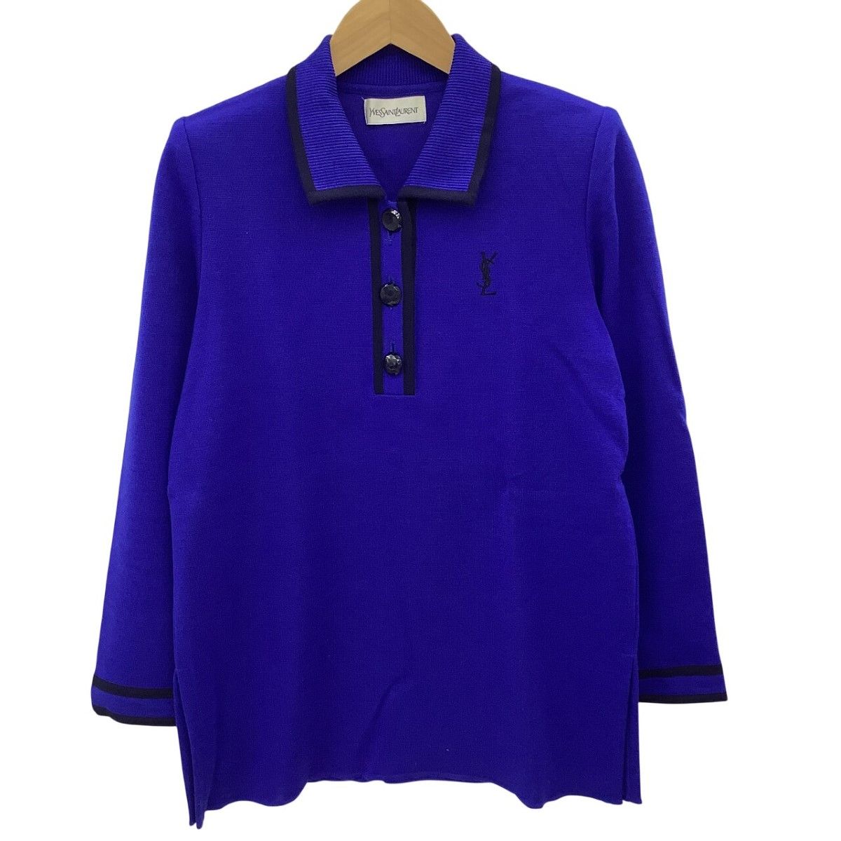 Saint Laurent Yves Long Sleeve Polo Shirt M Blue