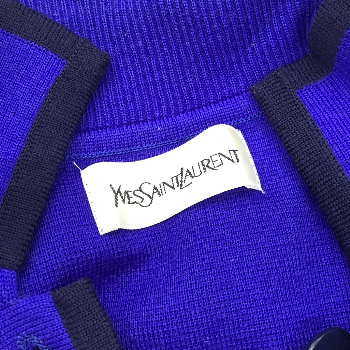 Saint Laurent Yves Long Sleeve Polo Shirt M Blue — view 4