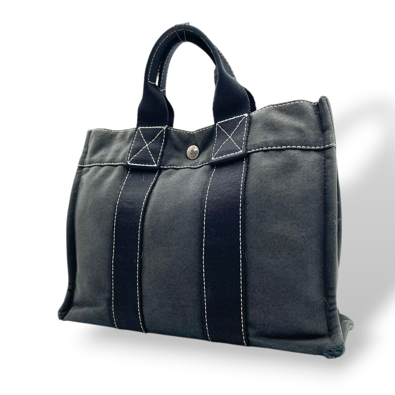 Hermes Tote Fourre Tout PM Canvas Navy Black Silver Mini Bag Vintage Classic