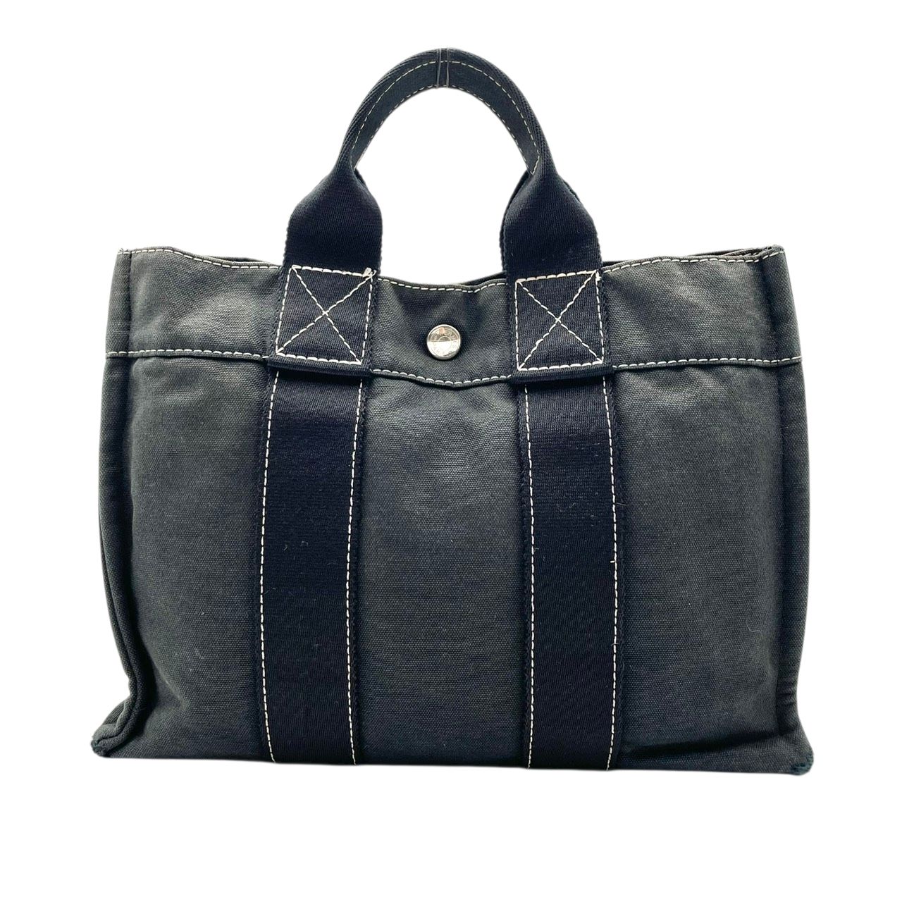 Hermes Tote Fourre Tout PM Canvas Navy Black Silver Mini Bag Vintage Classic — view 2