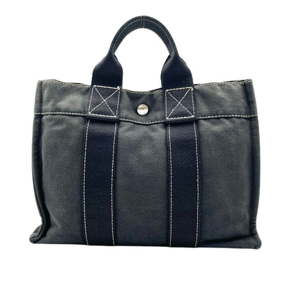 Hermes Tote Fourre Tout PM Canvas Navy Black Silver Mini Bag Vintage Classic — view 2