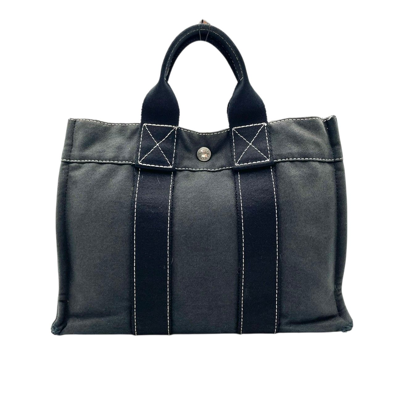 Hermes Tote Fourre Tout PM Canvas Navy Black Silver Mini Bag Vintage Classic — view 3