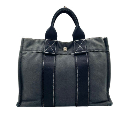 Hermes Tote Fourre Tout PM Canvas Navy Black Silver Mini Bag Vintage Classic — view 3