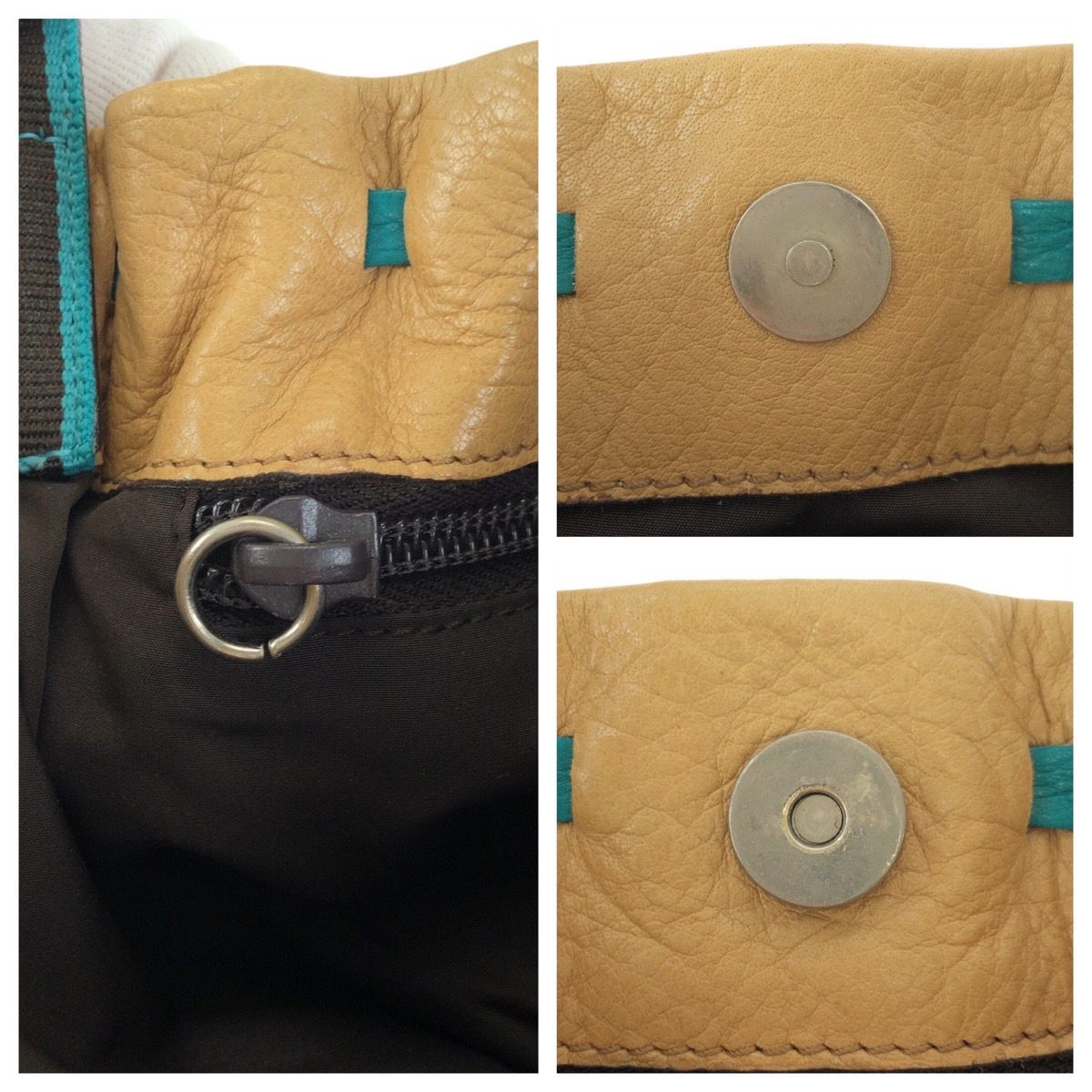Miu Miu Beige Blue Silver Leather Handbag Pouch — view 5