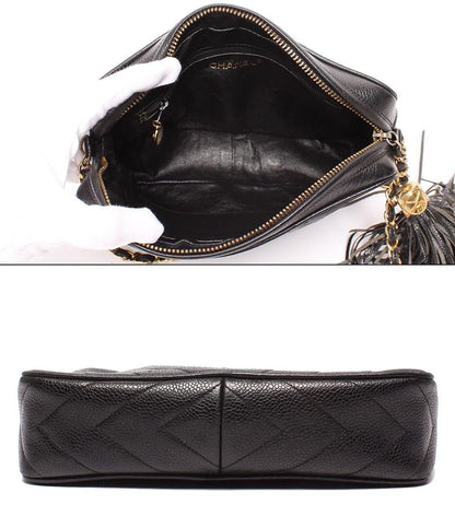 Chanel Chain Shoulder Bag CC Logo with Tassel Chez Blanc Stitching Gold Caviar — view 3