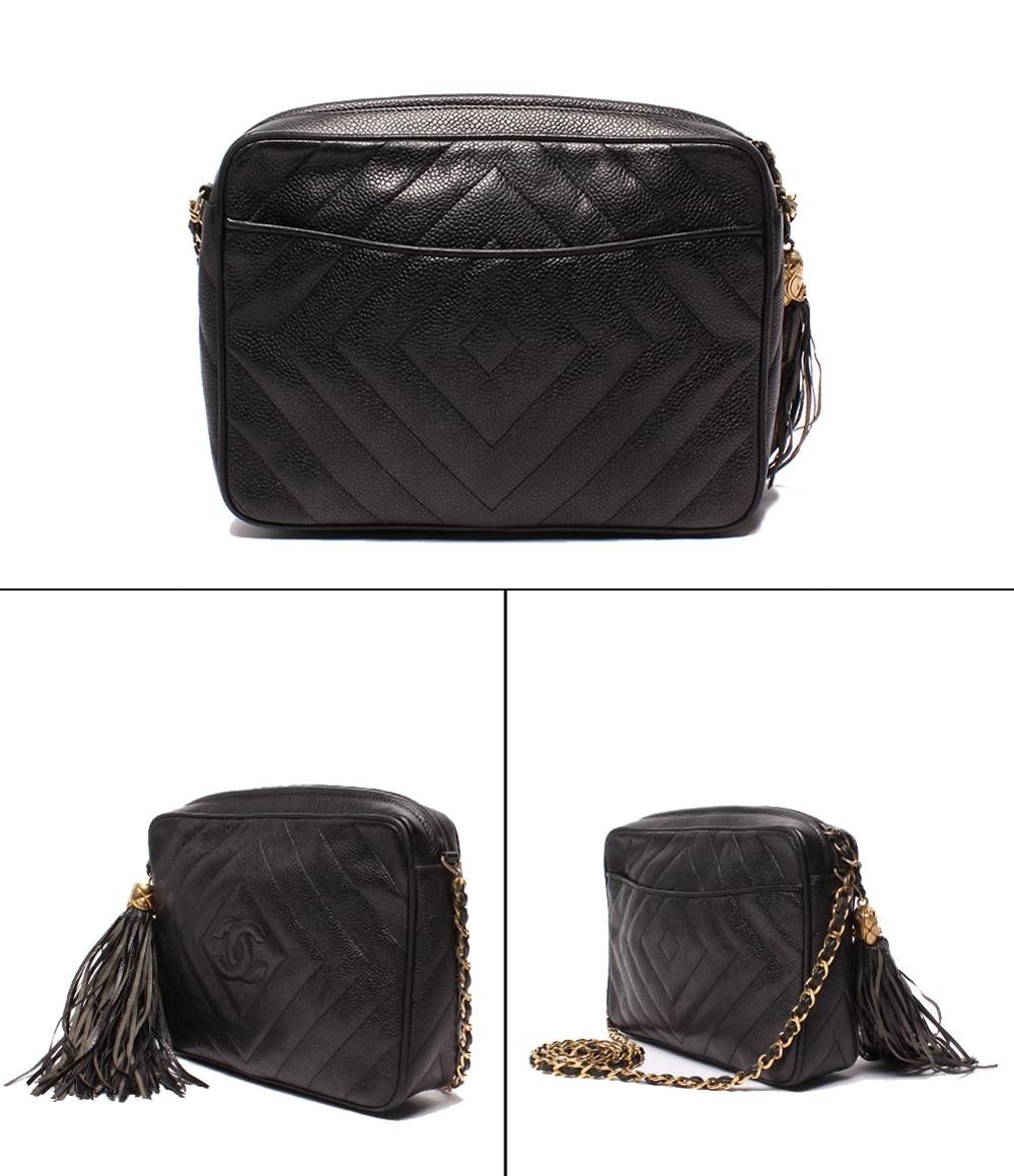 Chanel Chain Shoulder Bag CC Logo with Tassel Chez Blanc Stitching Gold Caviar — view 2