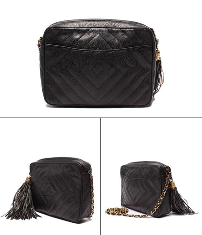 Chanel Chain Shoulder Bag CC Logo with Tassel Chez Blanc Stitching Gold Caviar — view 2