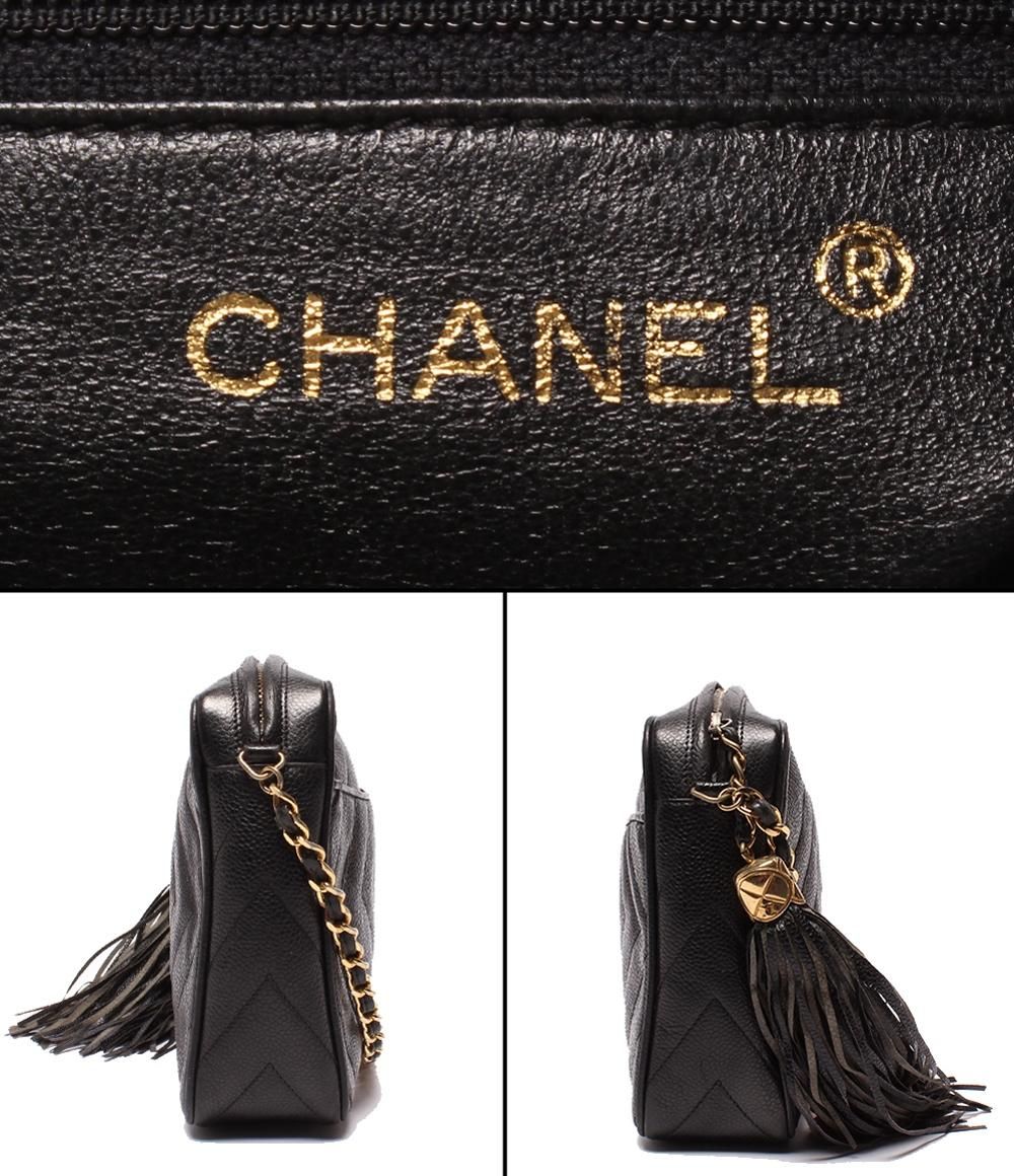 Chanel Chain Shoulder Bag CC Logo with Tassel Chez Blanc Stitching Gold Caviar — view 4