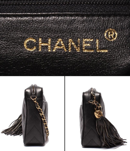 Chanel Chain Shoulder Bag CC Logo with Tassel Chez Blanc Stitching Gold Caviar — view 4