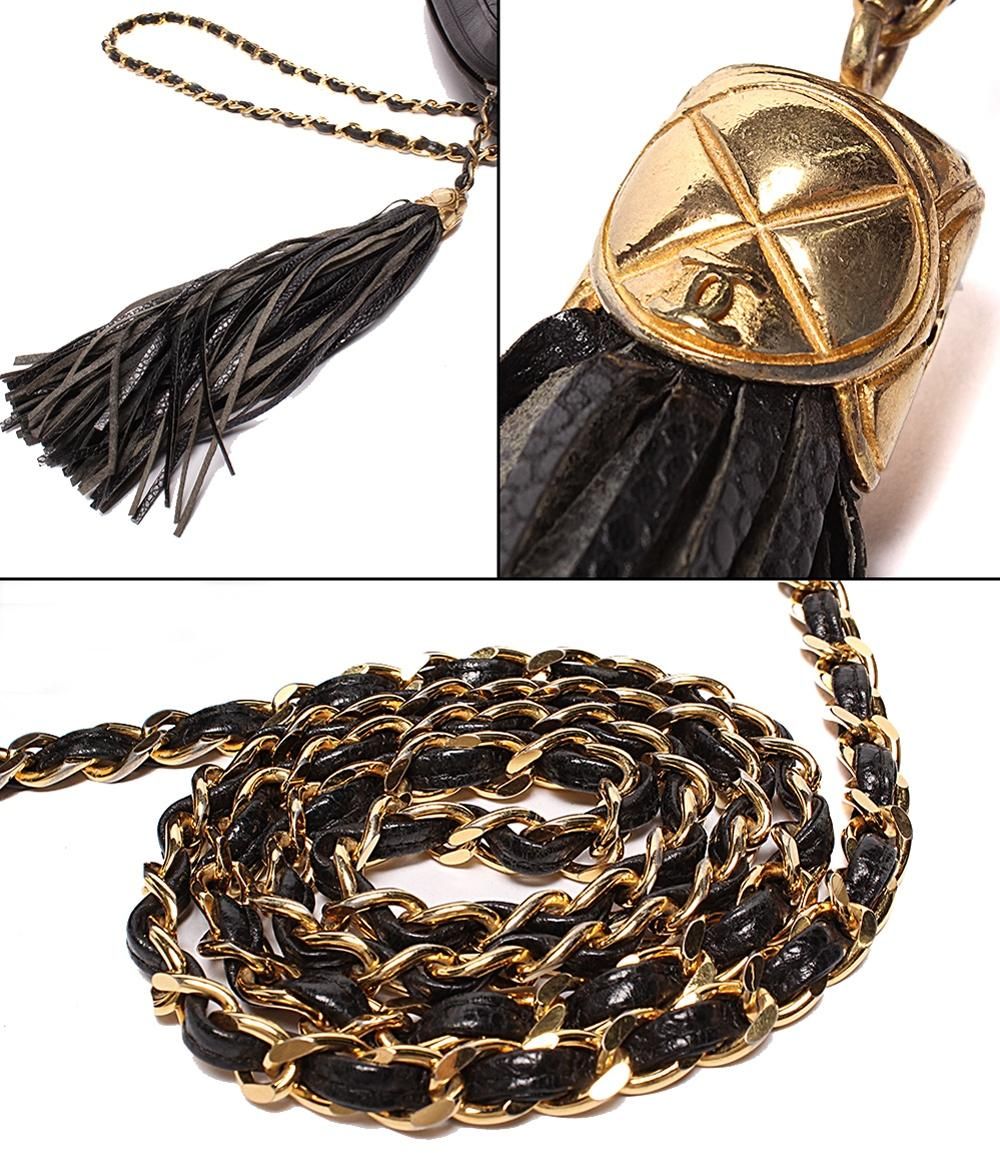 Chanel Chain Shoulder Bag CC Logo with Tassel Chez Blanc Stitching Gold Caviar — view 8