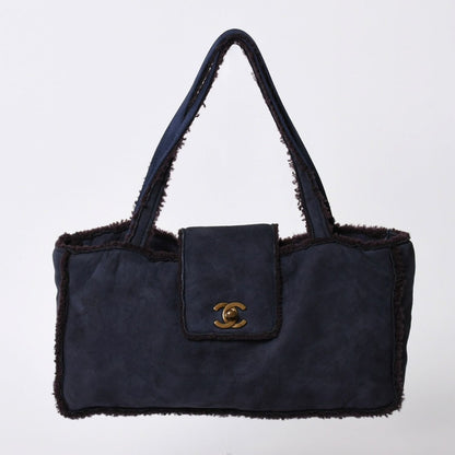 Chanel Shearling Bag CC Logo Nubuck Antique Gold