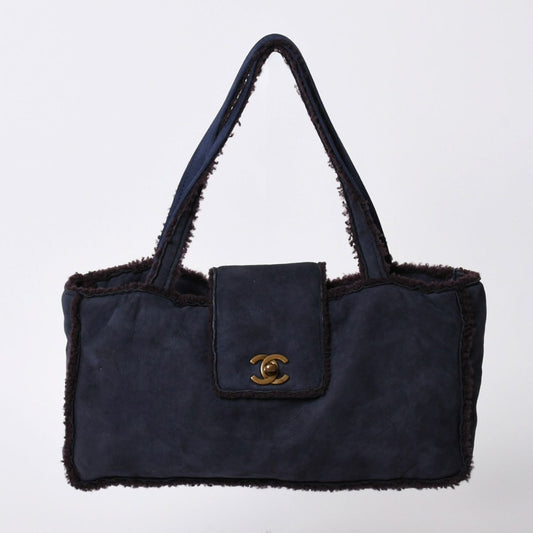 Chanel Shearling Bag CC Logo Nubuck Antique Gold
