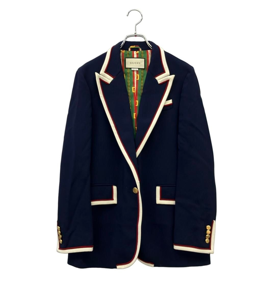 Gucci Tailored Jacket Stretch Viscose Navy Leather 46