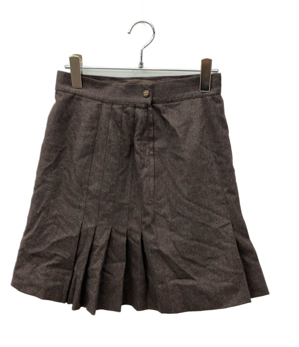 Chanel Mini Skirt CC Logo Buttoned Pleated Wool Silk 100% 40