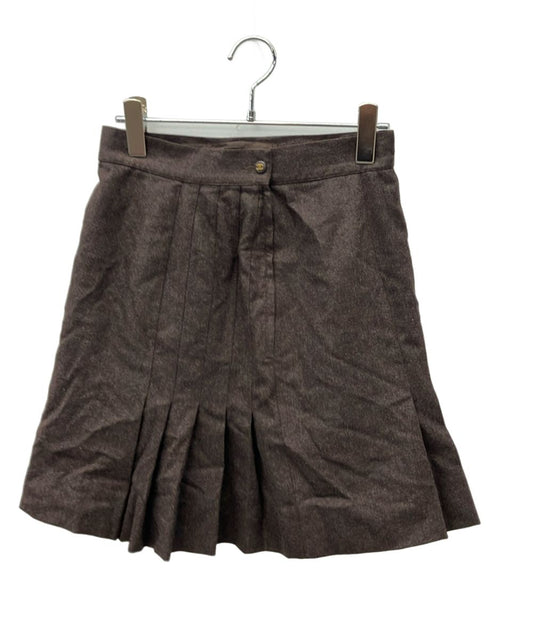 Chanel Mini Skirt CC Logo Buttoned Pleated Wool Silk 100% 40