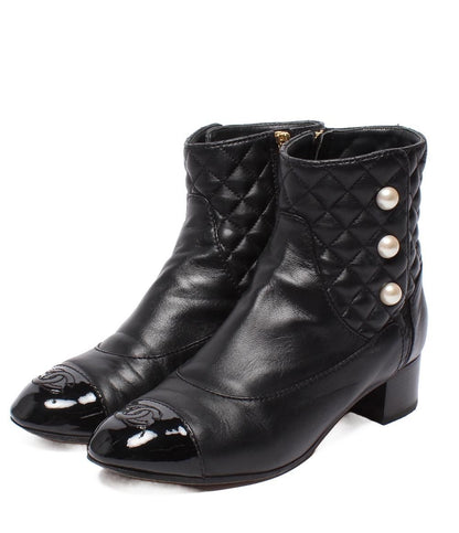 Chanel Short Boots Side Zipper Pearl Quilted Gold
