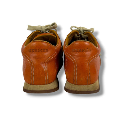 Hermes Quick Low Cut Sneakers Logo Leather Orange Brown 36 Half — view 4