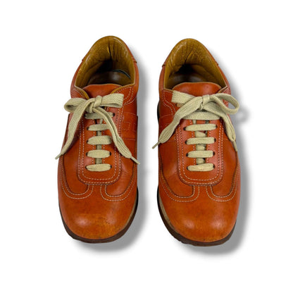 Hermes Quick Low Cut Sneakers Logo Leather Orange Brown 36 Half — view 3