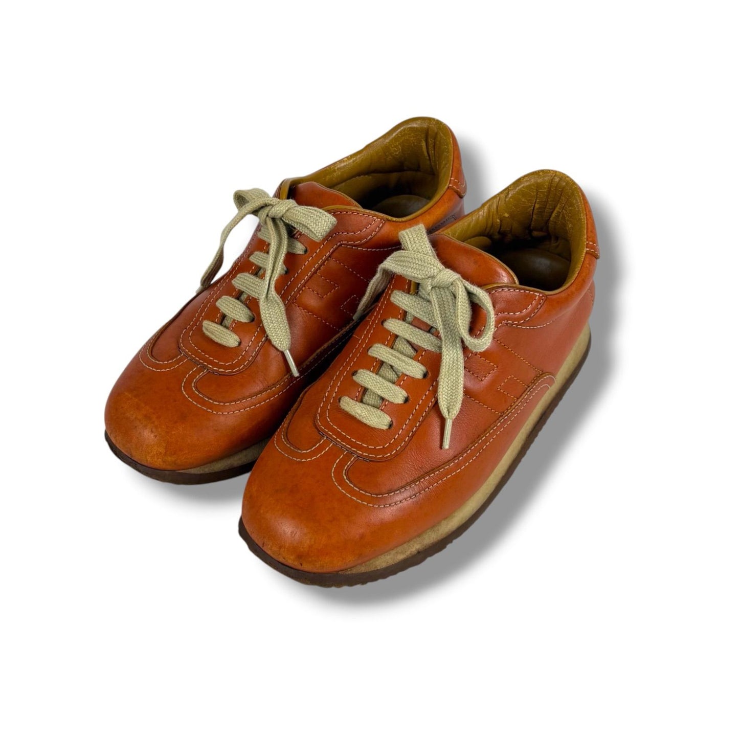 Hermes Quick Low Cut Sneakers Logo Leather Orange Brown 36 Half — view 2