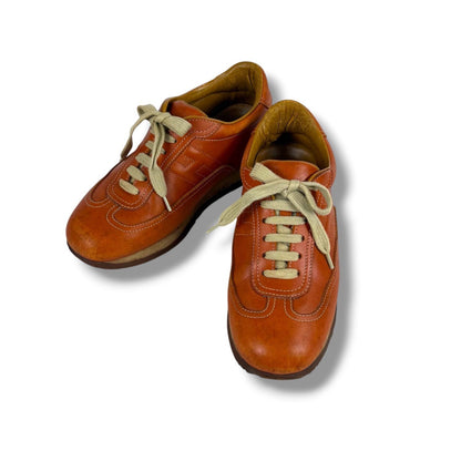 Hermes Quick Low Cut Sneakers Logo Leather Orange Brown 36 Half