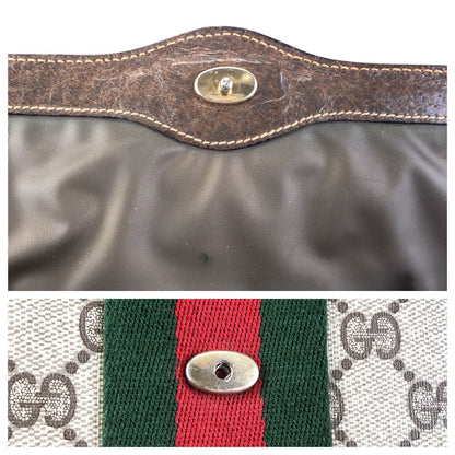 Gucci Vintage Sherry Line Gray Brown GG Supreme Canvas Leather Clutch — view 5