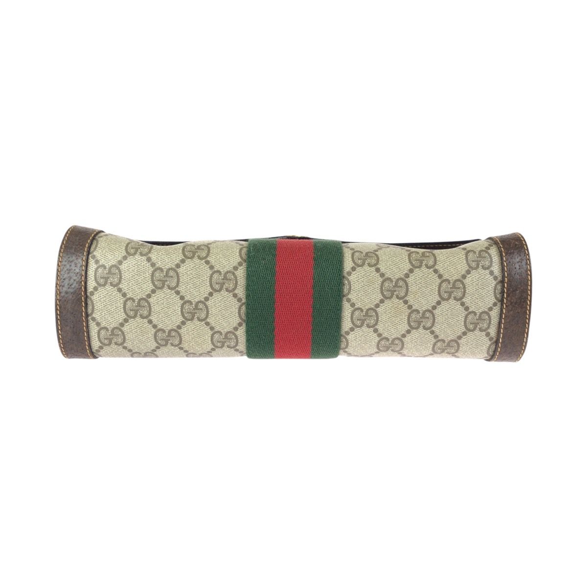 Gucci Vintage Sherry Line Gray Brown GG Supreme Canvas Leather Clutch — view 8