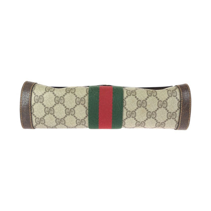 Gucci Vintage Sherry Line Gray Brown GG Supreme Canvas Leather Clutch — view 8
