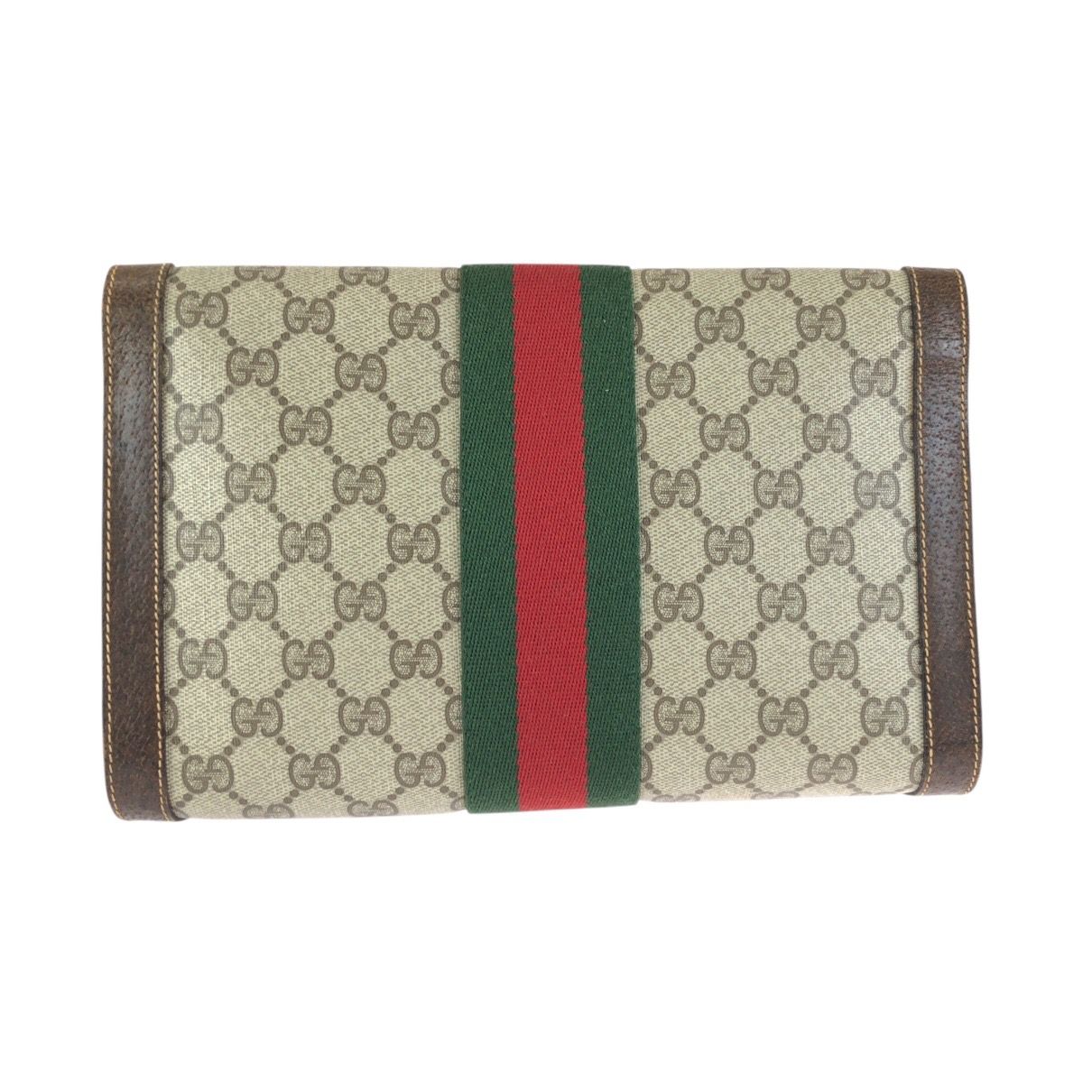 Gucci Vintage Sherry Line Gray Brown GG Supreme Canvas Leather Clutch — view 2