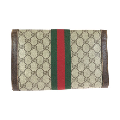 Gucci Vintage Sherry Line Gray Brown GG Supreme Canvas Leather Clutch — view 2
