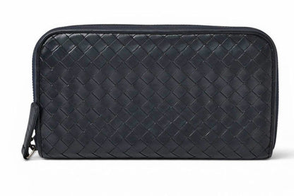 Bottega Veneta Wallet Zip Around Intrecciato Navy
