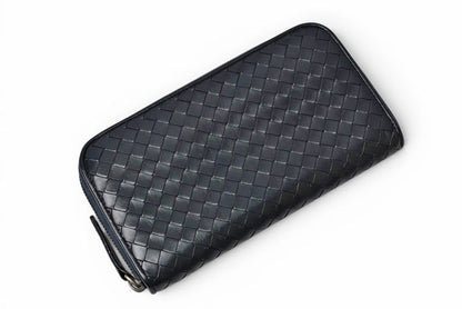 Bottega Veneta Wallet Zip Around Intrecciato Navy — view 2