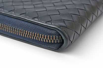 Bottega Veneta Wallet Zip Around Intrecciato Navy — view 4