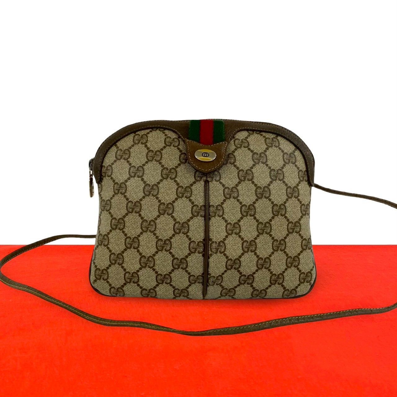 Gucci Vintage Sherry Line GG Logo Leather Shoulder Bag Pochette Brown