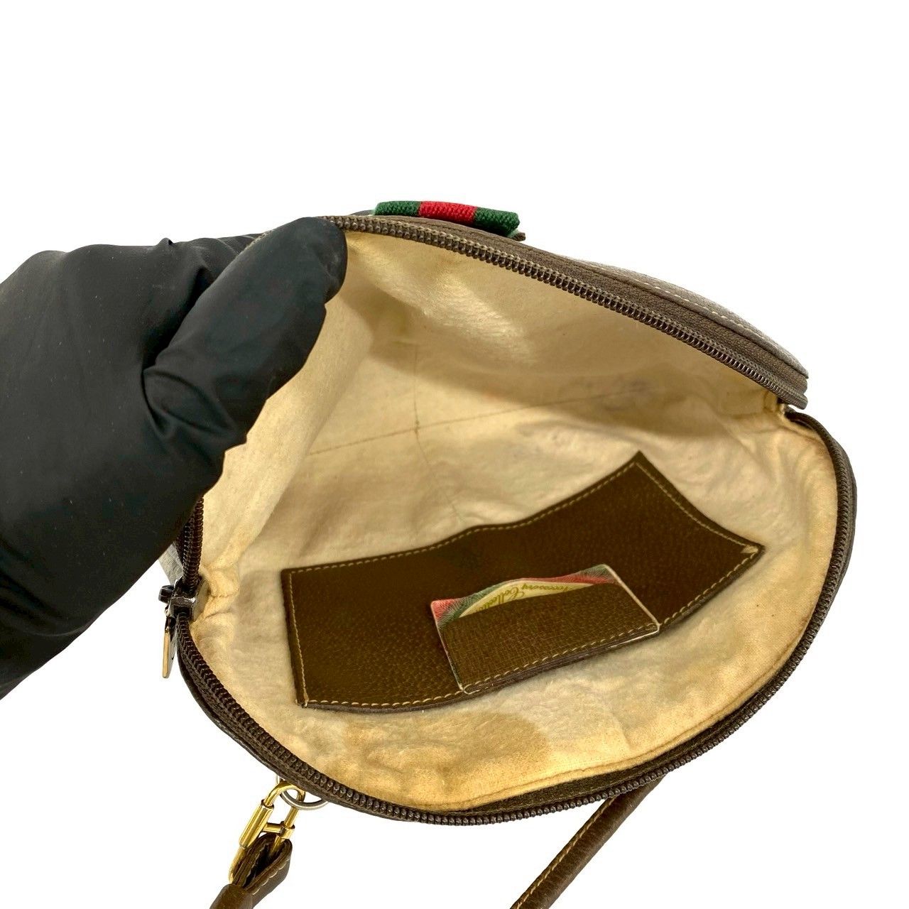 Gucci Vintage Sherry Line GG Logo Leather Shoulder Bag Pochette Brown — view 9