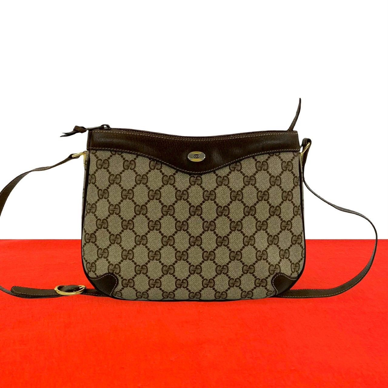 Gucci Vintage GG Logo Leather Shoulder Bag Pochette Crossbody Brown